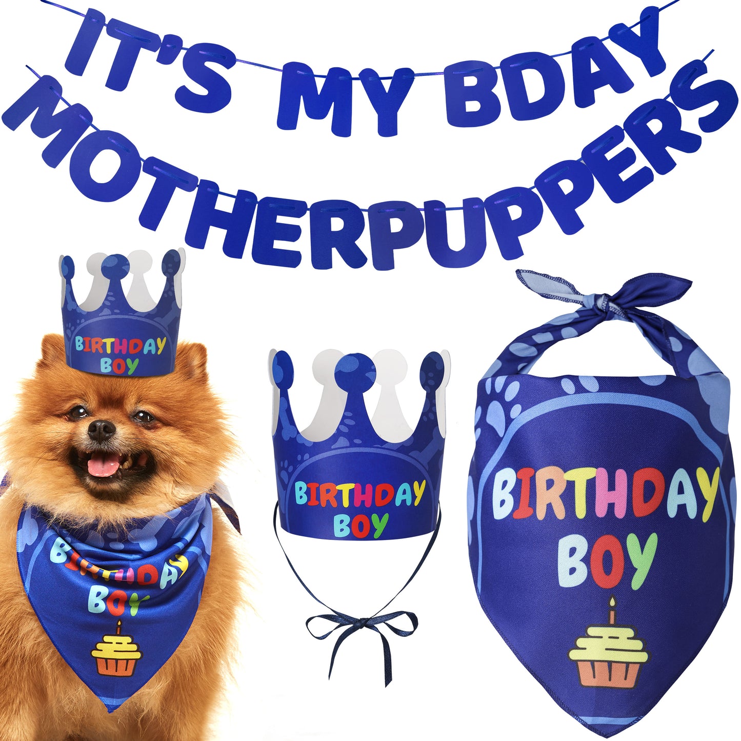 Odi Style Dog Birthday Party Supplies - Boy Dog Birthday Bandana Set